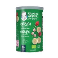 Gerber Organic, chrupki pszenne, bananowo-malinowe, po 8 miesiącu życia, 35g