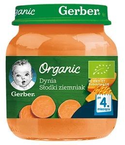 Gerber Organic, dynia i słodki ziemniak, po 4 miesiącu, 125g