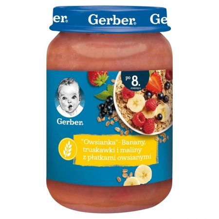 Gerber, owsianka, banany, truskawki i maliny z płatkami owsianymi, po 8 miesiącu, 190g