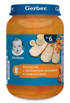 Gerber, warzywa z delikatnym indykiem w pomidorach, po 6 miesiącu, 190g