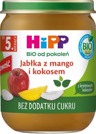 Hipp, jabłka z mango i kokosem, Bio, po 5 miesiącu, 160g