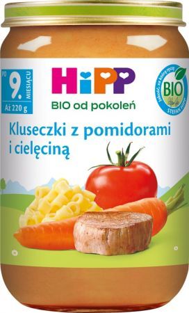 Hipp, kluseczki z pomidorami i cielęciną, Bio, po 9 miesiącu, 220g