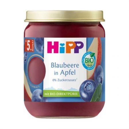 Hipp, przecier owocowy, jabłka z jagodami, dla niemowląt po 5 miesiącu, 160g
