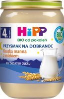 Hipp, Przysmak na dobranoc, kaszka manna z mlekiem, Bio, po 4 miesiącu, 190g