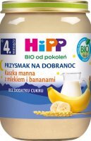 Hipp, Przysmak na dobranoc, kaszka manna z mlekiem i bananami, Bio, po 4 miesiącu, 190g