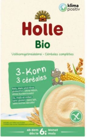 Holle, kaszka pełnoziarnista 3 zboża, bezglutenowa, Bio, po 6 miesiącu, 250g