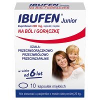 Ibufen Junior 200mg, dla dzieci od 6 roku życia, 10 kapsułek