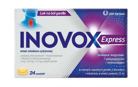 Inovox Express (2mg+0,6mg+1,2mg), smak miodowo-cytrynowy, 24 pastylki do ssania