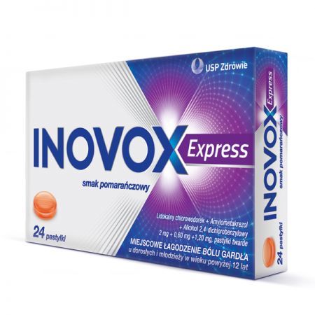 Inovox Express (2mg+0,6mg+1,2mg), smak pomarańczowy, 24 pastylki do ssania