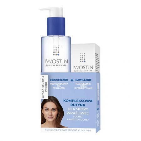 Iwostin Hydro Sensitia Prebio, żel micelarny, 200ml + nawilżający krem, 50ml