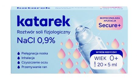 Katarek Secure+, roztwór soli fizjologiczny 0,9% NaCl, 20 ampułek po 5ml