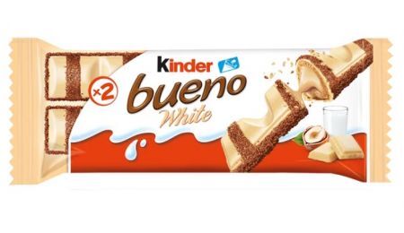 Kinder Bueno White,batonik z nadzieniem orzechowym, oblany białą czekoladą, 39g