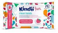 Kindii Fun Clean Hand Antibacterial, chusteczki odświeżające do rąk, zapach malinowy, 15 sztuk