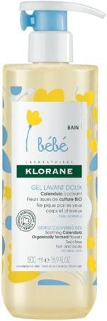 Klorane Bebe, delikatny żel oczyszczający włosy i ciało, do skóry normalnej, od urodzenia, pompka, 500ml