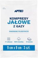 Kompresy z gazy bawełnianej Apteo, jałowe, 17-nitkowe, 12-warstwowe, 9cmx9cm, 3 sztuki