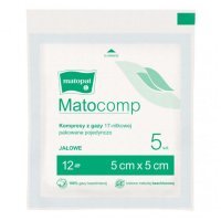 Kompresy z gazy bawełnianej Matocomp, jałowe, 17-nitkowe, 12-warstwowe, 5cmx5cm, 5 sztuk