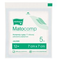 Kompresy z gazy bawełnianej Matocomp, jałowe, 17-nitkowe, 12-warstwowe, 7cmx7cm, 5 sztuk