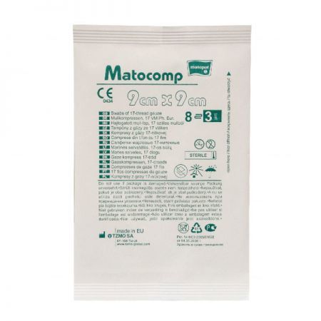 Kompresy z gazy bawełnianej Matocomp, jałowe, 17-nitkowe, 8-warstwowe, 9cmx9cm, 3 sztuki