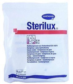 Kompresy z gazy bawełnianej Sterilux, jałowe, 17 nitkowe, 12-warstwowe, 10cmx10cm, 3 sztuki