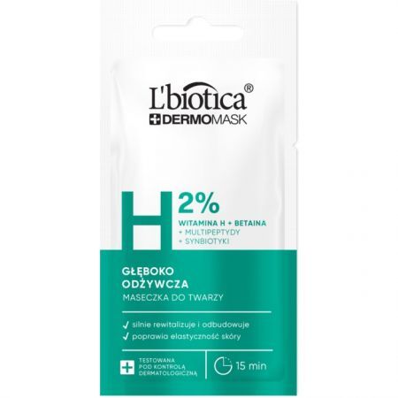 L'Biotica Dermomask, głęboko odżywcza maseczka do twarzy, z witaminą H, 8ml