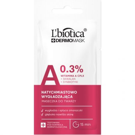 L'Biotica Dermomask, natychmiastowo wygładzająca maseczka do twarzy, z witaminą A, 8ml
