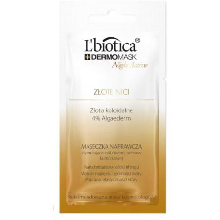 L'Biotica Dermomask, Night Active, maseczka naprawcza, złote nici, 12ml