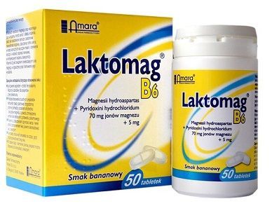 Laktomag B6 (70mg+5mg), smak bananowy, 50 tabletek