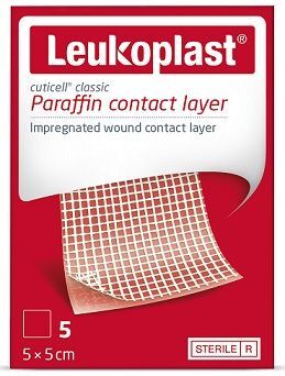 Leukoplast Cuticell Praffin, opatrunek jałowy, parafinowy, 5 x 5 cm, 5 sztuk