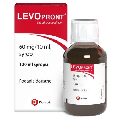 Levopront 60mg/10ml, lek na kaszel suchy dla dzieci od 2 lat i dorosłych, syrop, 120ml
