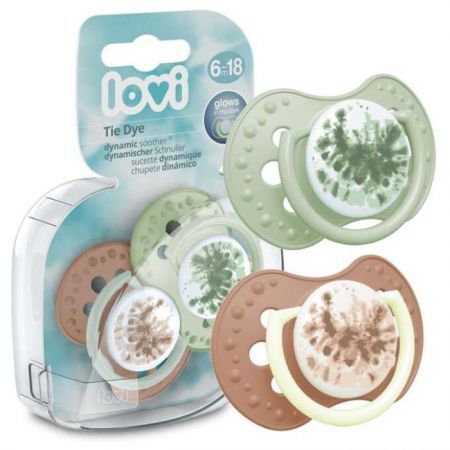 Lovi, smoczek uspokajający, silikonowy, dynamiczny, Tie Dye Green, 6-18 miesięcy, 22/919, 2 sztuki