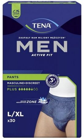 Majtki chłonne Tena Men ActiveFit Pants Plus, rozmiar L/XL, chłonność 5,5/8, 30 sztuk