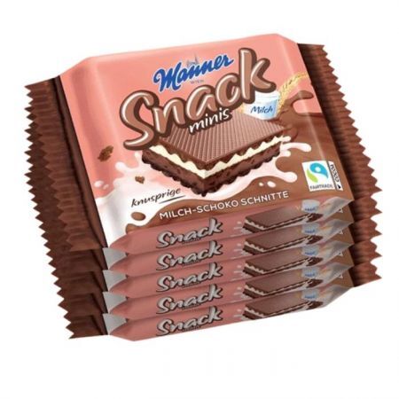 Manner Snack Minis, wafelki z nadzieniem mleczno-kakaowym, 5x25g