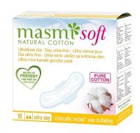 Masmi Natural Cotton, bawełniane podpaski Soft, ze skrzydełkami, ultra cienkie, na dzień, 10 sztuk