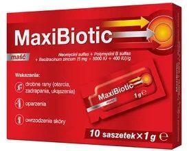 Maxibiotic (5mg + 5000UI + 400UI)/g, maść, 10 saszetek po 1g