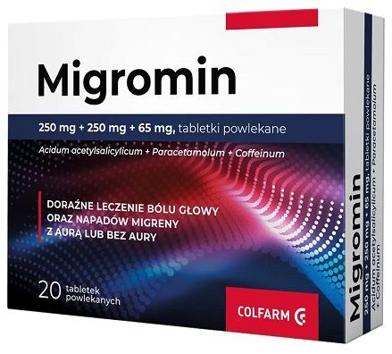 Migromin (250mg+250mg+65mg), 20 tabletek