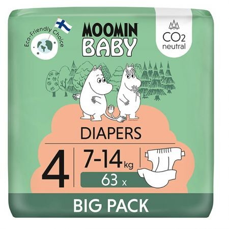 Moomin Baby, pieluchy, rozmiar 4, waga 7-14 kg, 63 sztuki