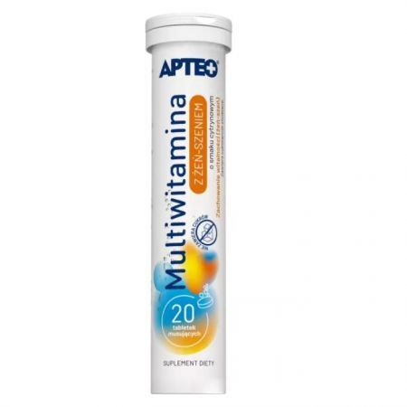 Multiwitamina z żeń-szeniem, Apteo, smak cytrynowy, 20 tabletek musujących