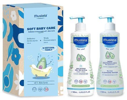 Mustela Bebe Enfant, żel do mycia z organicznym awokado, 500ml + woda oczyszczająca z organicznym awokado, bez spłukiwania, 500ml