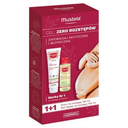 Mustela Maternite, krem na rozstępy, zapachowy, 150ml + olejek na rozstępy, 105ml