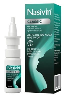 Nasivin Classic 0,5mg/ml, aerozol do nosa, dla dorosłych i dzieci w wieku powyżej 6 lat, 10ml