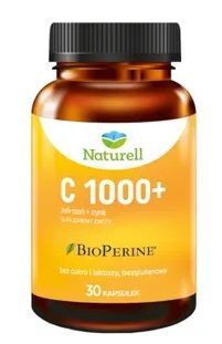 Naturell, C 1000+, witamina C, żeń-szeń, cynk, 30 kapsułek