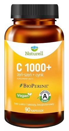 Naturell, C 1000+, witamina C, żeń-szeń, cynk, 90 kapsułek