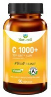 Naturell, C 1000+, witamina C, żeń-szeń, cynk, 90 kapsułek