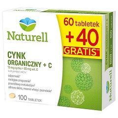 Naturell, Cynk Organiczny + C, 60 tabletek + 40 tabletek w prezencie