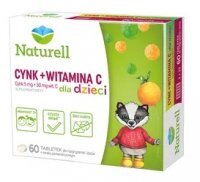 Naturell, cynk + witamina C dla dzieci, smak pomarańczowy, 60 tabletek do rozgryzania i żucia