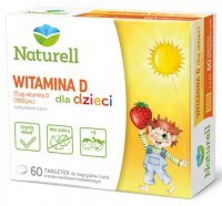 Naturell, witamina D dla dzieci, smak waniliowo-truskawkowy, 60 tabletek do rozgryzania i żucia