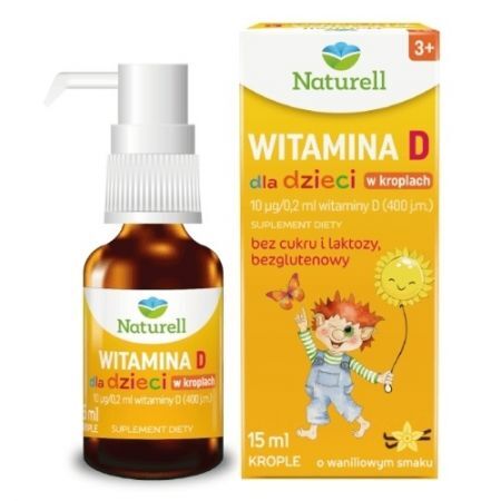 Naturell, witamina D dla dzieci w kroplach, po 3 roku życia, smak waniliowy, 15ml