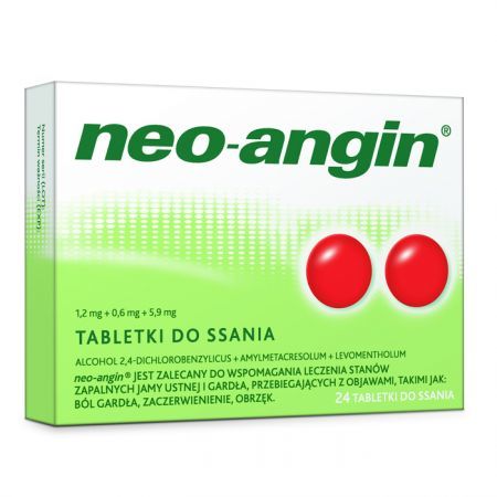 Neo-Angin z cukrem (1,2mg+0,6mg+5,9mg), 24 tabletki do ssania