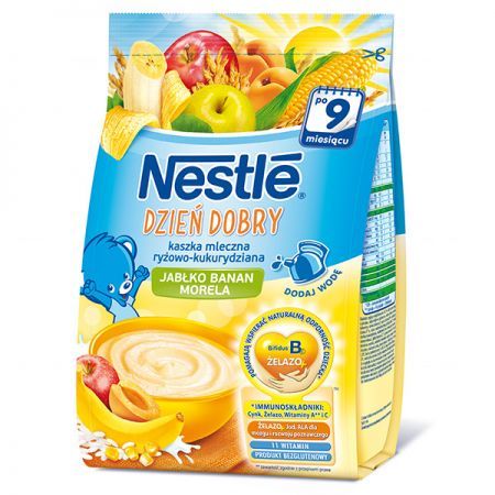 Nestle Dzień Dobry, kaszka mleczna ryżowo-kukurydziana, banan, jabłko, morela, po 9 miesiącu, 230g