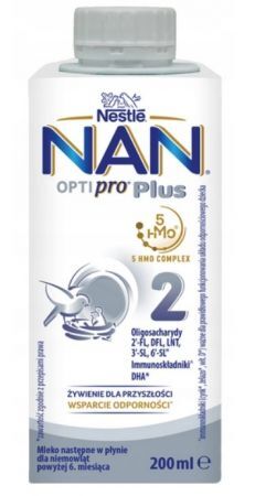 Nestle Nan Optipro Plus 2 HM-O5, mleko modyfikowane, po 6 miesiącu, płyn, 200ml